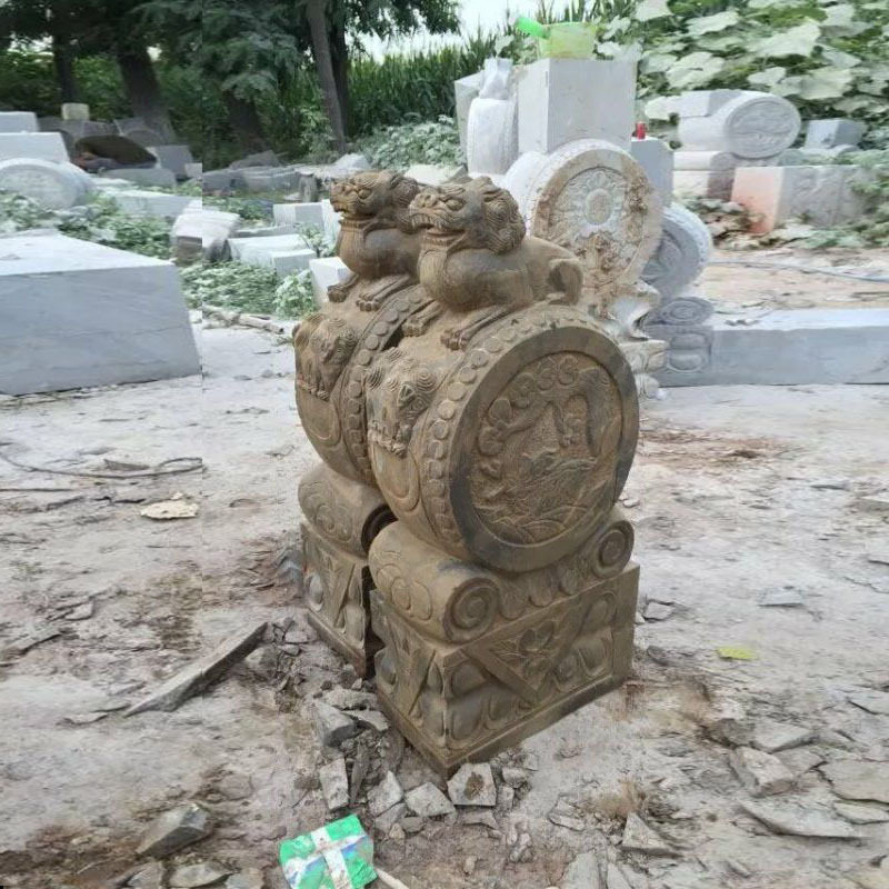 庭院门口做旧门墩仿古抱鼓石一对  门口中式石抱鼓摆件