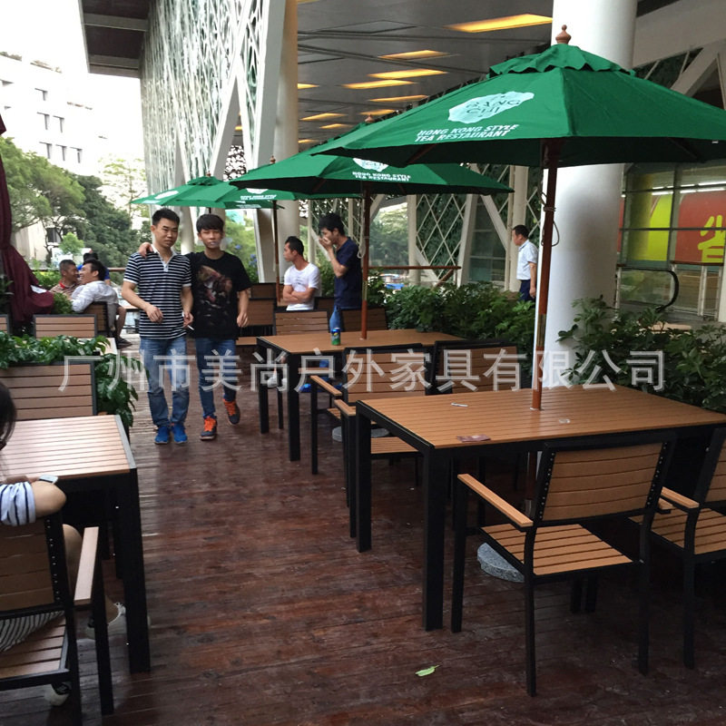 户外餐桌铝木桌椅套装 厂家直销户外桌椅适合餐厅使用