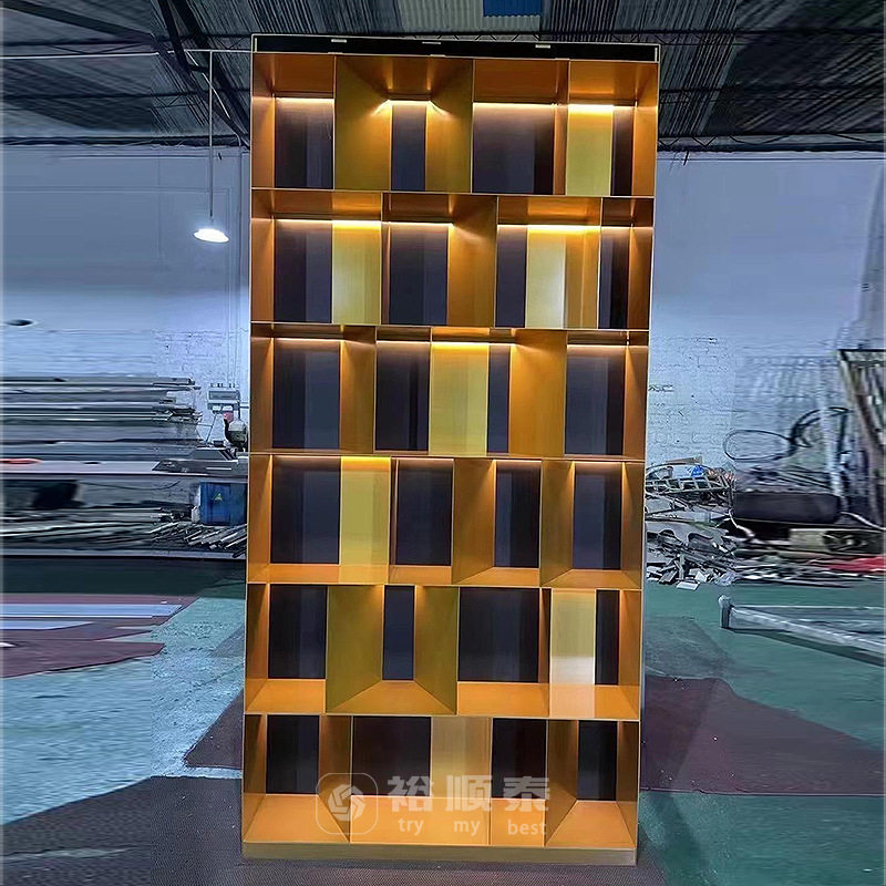 客厅金属展示柜书柜电视背景柜钢板柜嵌入式壁龛带灯不锈钢装饰柜图片