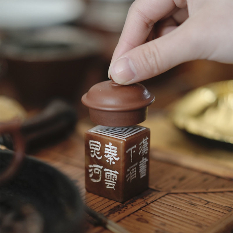 寿山石盖置手工雕刻壶盖托紫砂壶盖置托盖碗杯盖架茶玩配件