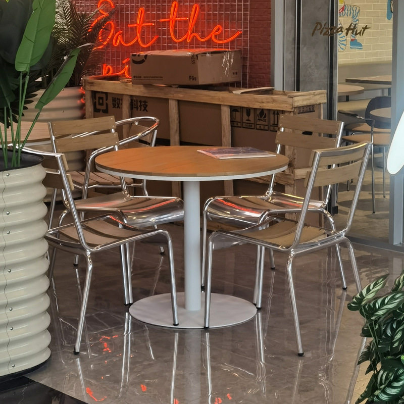 户外塑木铝合金餐椅咖啡西餐