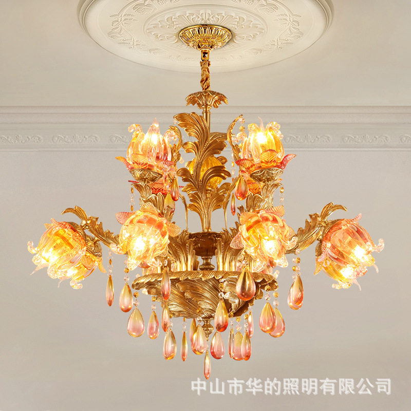 法式吊灯全铜客厅餐厅灯具复古古典欧式别墅复式楼创意水晶大吊灯