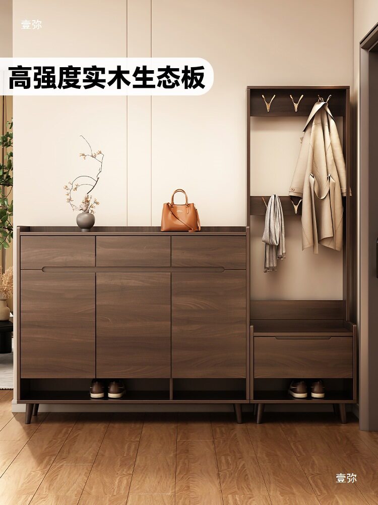 入户门实木鞋柜家用门口玄关柜一体靠墙收纳柜门厅柜挂衣架储物柜
