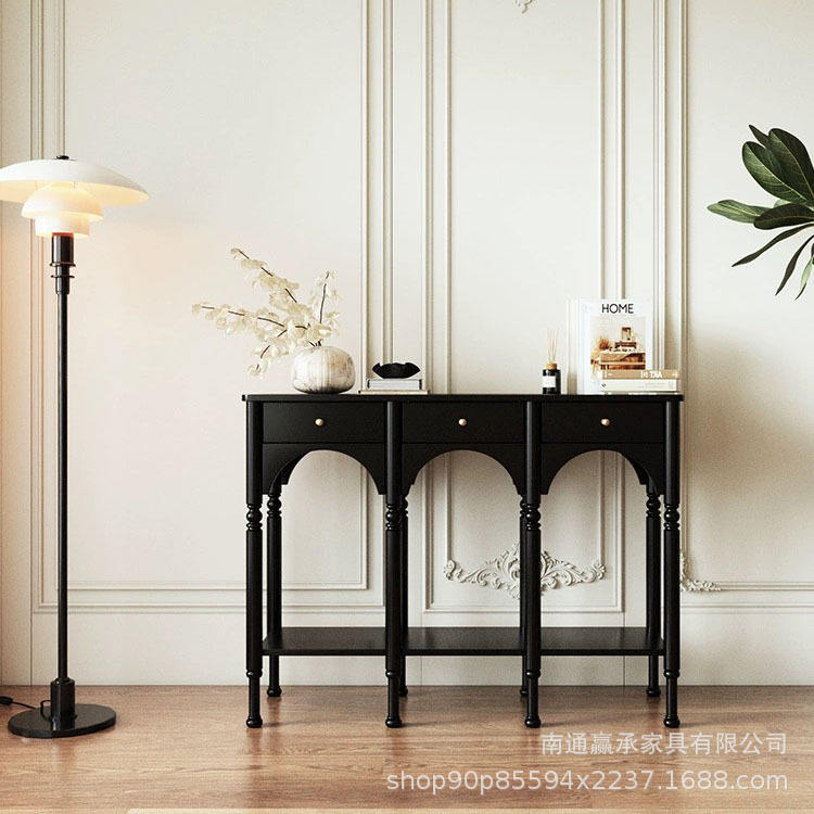 实木中古风玄关柜斗柜餐边柜储物柜置物架现代简约复古风靠墙