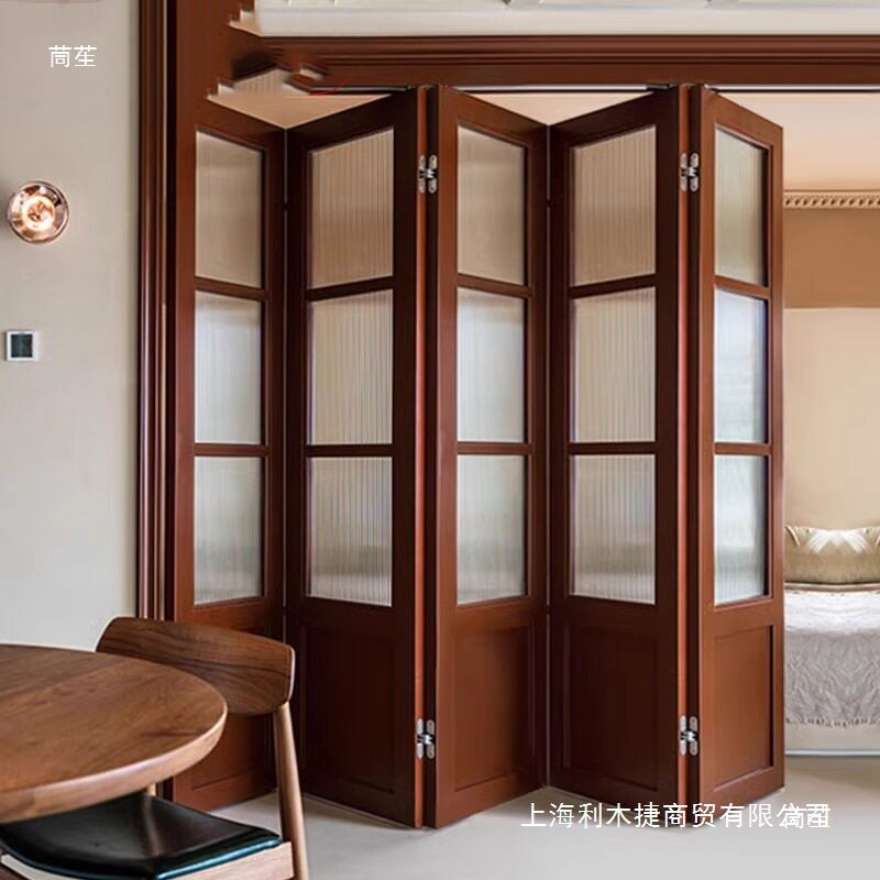 折叠门隔断门复古门窗玻璃移门阳台实木吊轨推拉折叠木门工厂来图