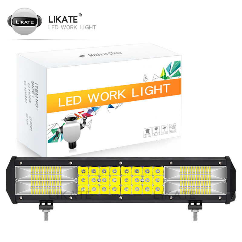LKT三目15寸左右聚光长条灯3030 72LED 12-24V汽车工作灯越野射灯