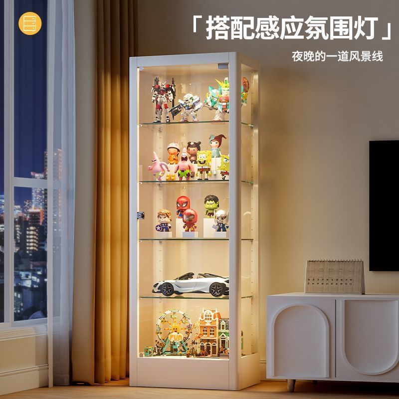 展示柜带灯收纳玻璃柜防尘透明客厅家用模型玩具陈列柜子