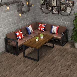 西餐厅美式复古皮制沙发 奶茶店咖啡厅U型成套转角沙发椅组合