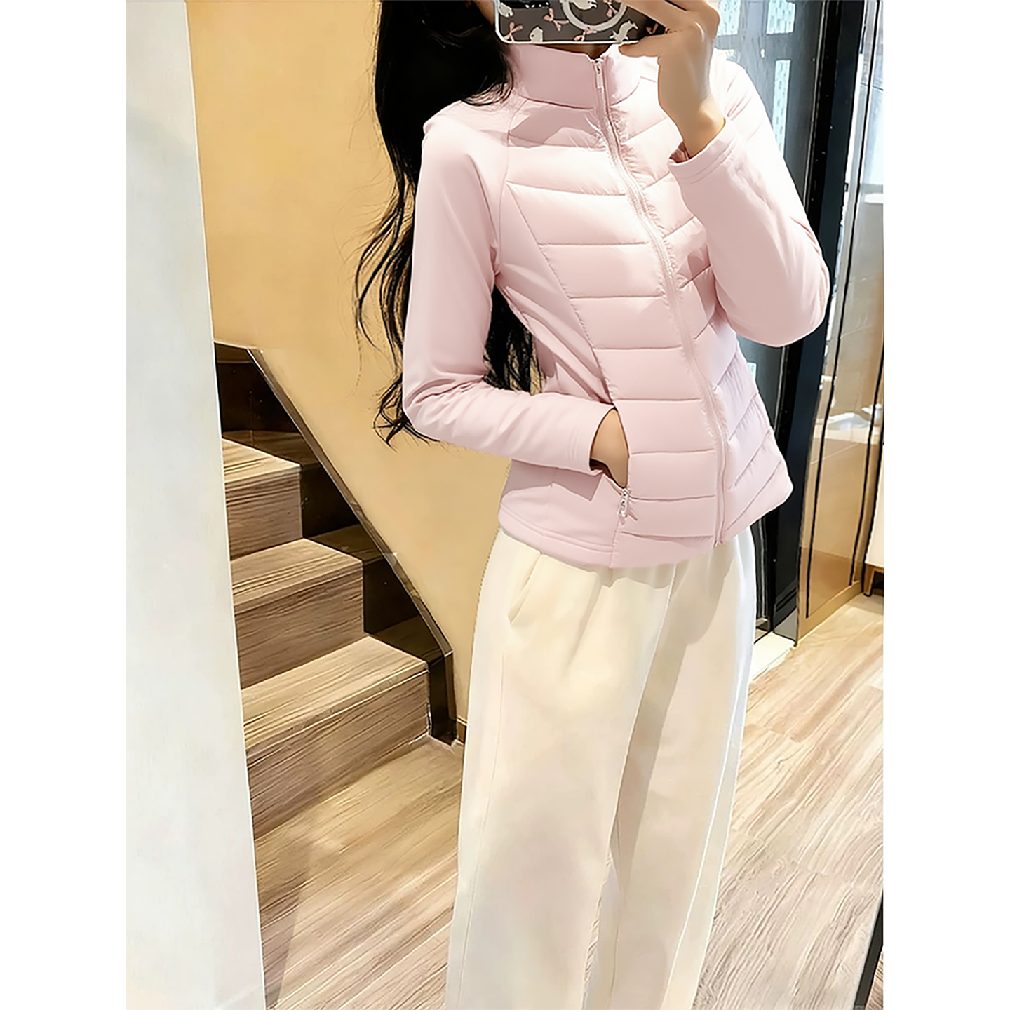 【免费试穿】粉色轻薄羽绒内胆女