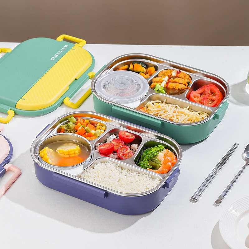 学生304不锈钢保温饭盒日式方形分格打饭餐盒双层注水加热便当盒