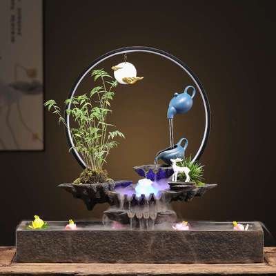 新中式悬浮招财流水摆件循环水加湿器办公室桌面装饰乔迁开业礼品
