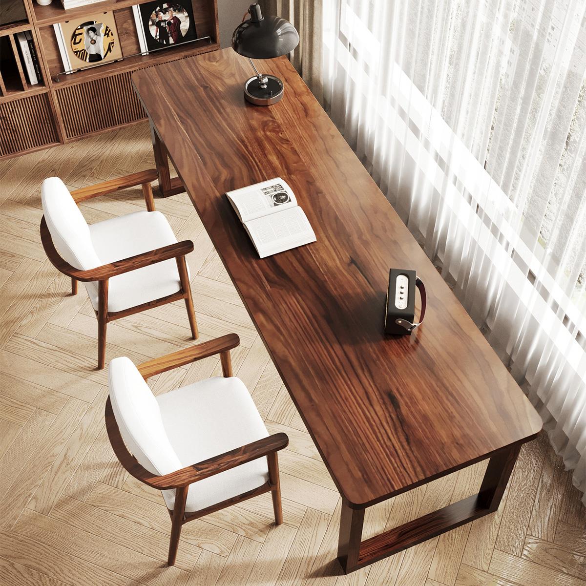 新疆包邮南美胡桃木大长书桌实木大板餐桌现代去客厅化家用学习办