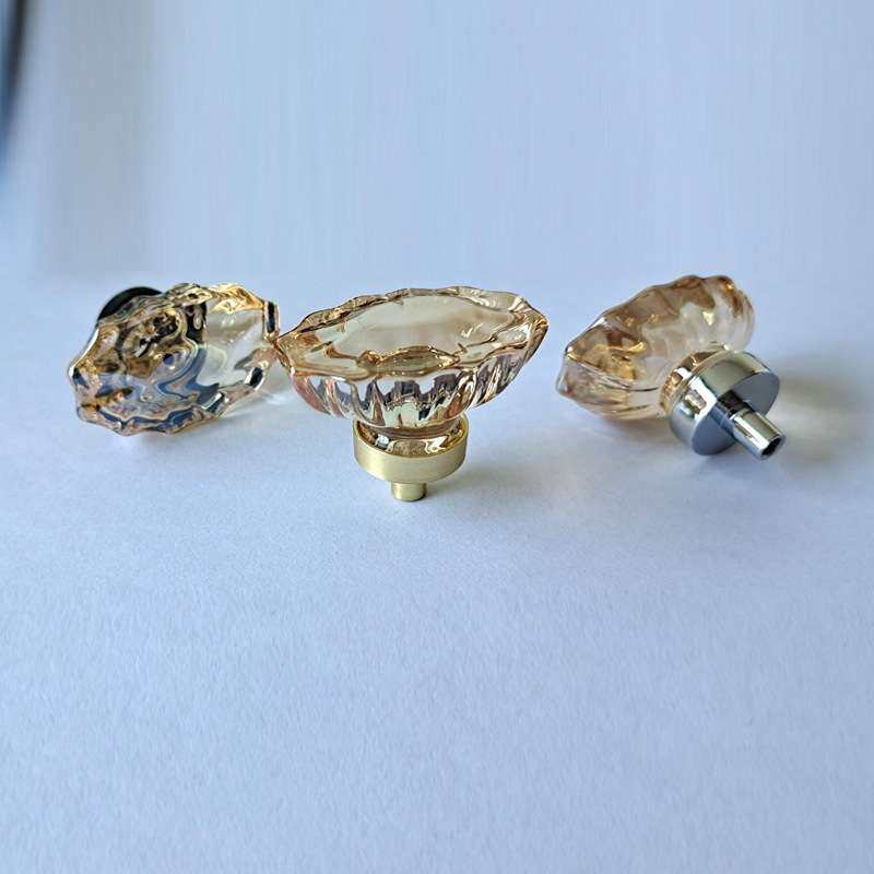 明装元宝法式水晶拉手衣柜门橱柜抽屉把手现代简约透明香槟色拉手