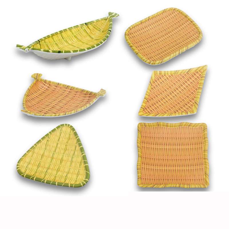 密胺仿竹编盘子菜盘簸箕盘火锅店餐具商用创意烧烤碟子农家乐餐盘