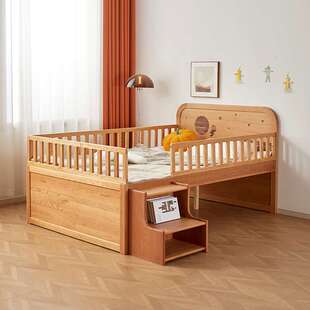全实木儿童床半高床男孩女孩1.2米带储物樱桃木小户型儿童房1.5米