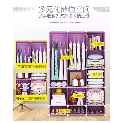 简易衣柜挂衣柜经济型钢管加厚儿童担任双人衣橱对开门塑料收纳柜