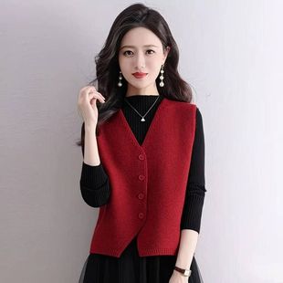 2026新年红国风新中式女装马甲外穿背心秋冬款外穿毛衣马甲潮流