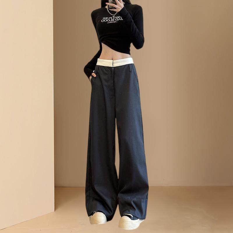 速发窄版裤腰工装高装休闲阔腿裤子小众设计2024款新春秋直筒裤,女装/女士精品,大码裤装,淘宝优惠券,粉丝福利购,淘宝优惠卷