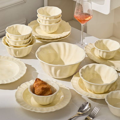 速发奶油风盘子0用盘盘陶瓷菜子家用碗碟碗具鱼盘2家25新款仪式感