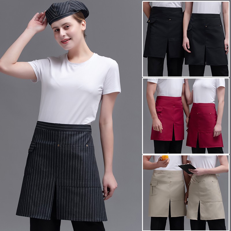 速发快餐咖啡店店工作服半截牛围围裙厅锅西餐火服务员帆布系腰小