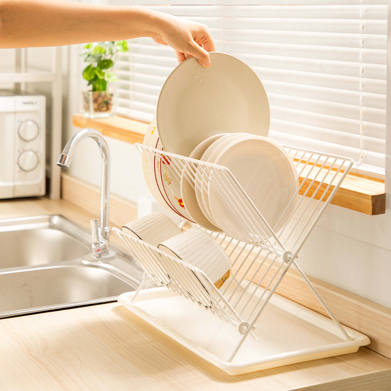 速发奶油落厨房置物纳收架架风地碗碟收纳架子家用滤水碗盘碗架沥