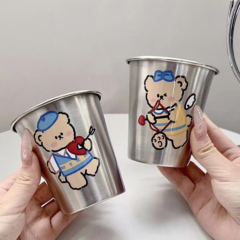 现货速发儿童不锈钢杯子高颜值漱口杯04创意简约可爱情侣水杯
