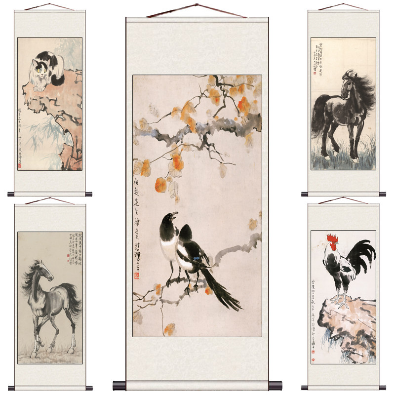 现货速发挂画成功字画徐悲鸿马春山十骏图马到客厅装饰画骏马图水
