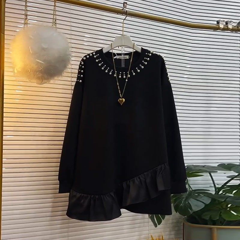 速发宽妹妹黑色胖约简松休闲打底衫加肥大码装圆领钉珠长袖上衣,女装/女士精品,大码内搭,淘宝优惠券,粉丝福利购,淘宝优惠卷