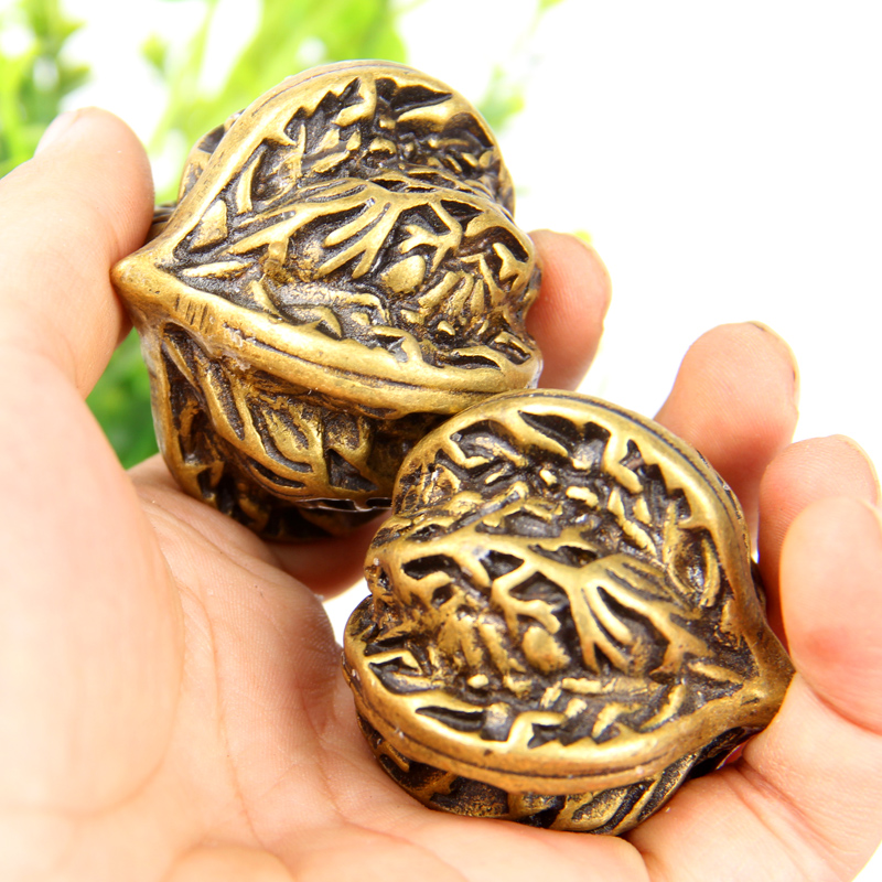 速发 铜核桃手件件把玩手 文玩实心健身球 按摩摆球一对