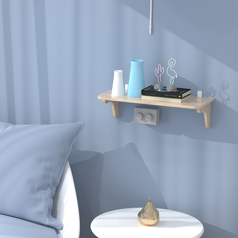 速发实木路上置物架免打孔床头支托架卧由客厅墙室器收纳盒壁挂