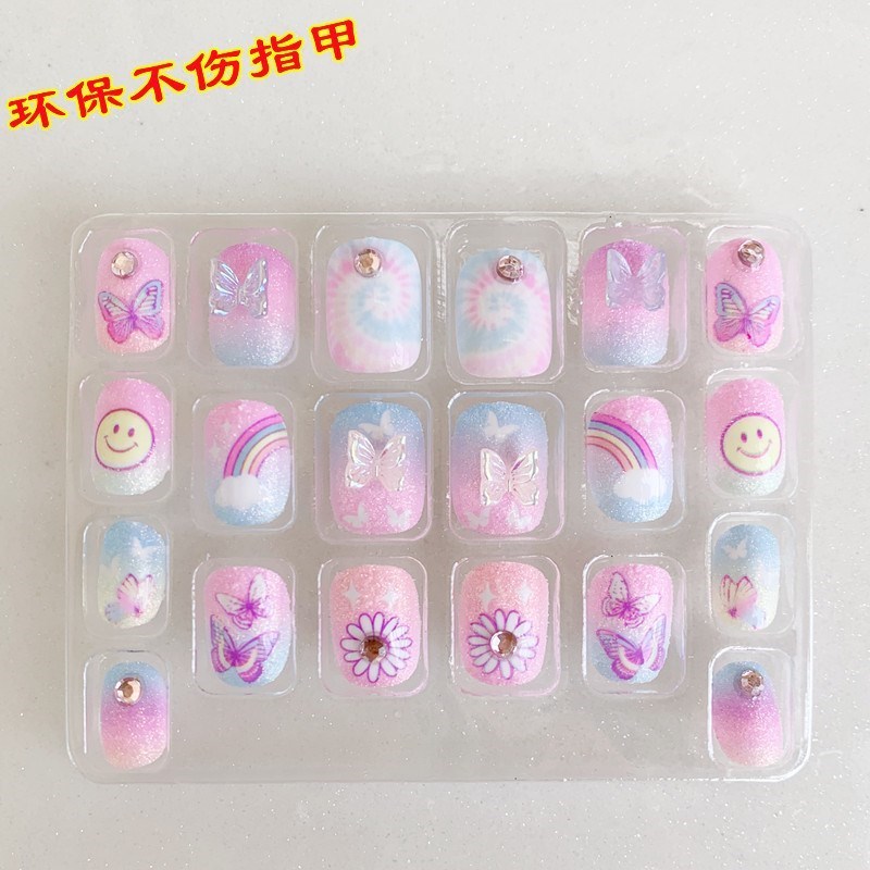 现货速发儿童可爱美甲贴片小动物带水晶石指甲贴纸孩手指贴画