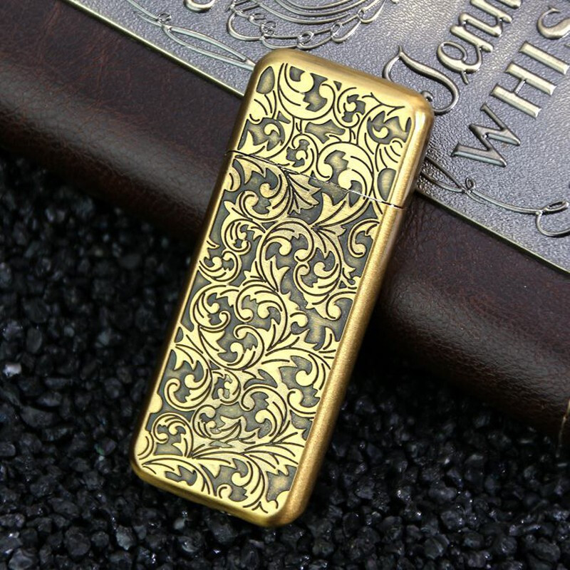 速发【送气火火石】超薄金属砂轮明+充气体火机唐草花纹XF-620