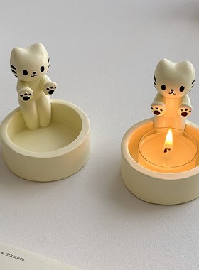 速发小众创意感台装饰摆件家手小猫树脂香薰托台烤用氛围烛卧室