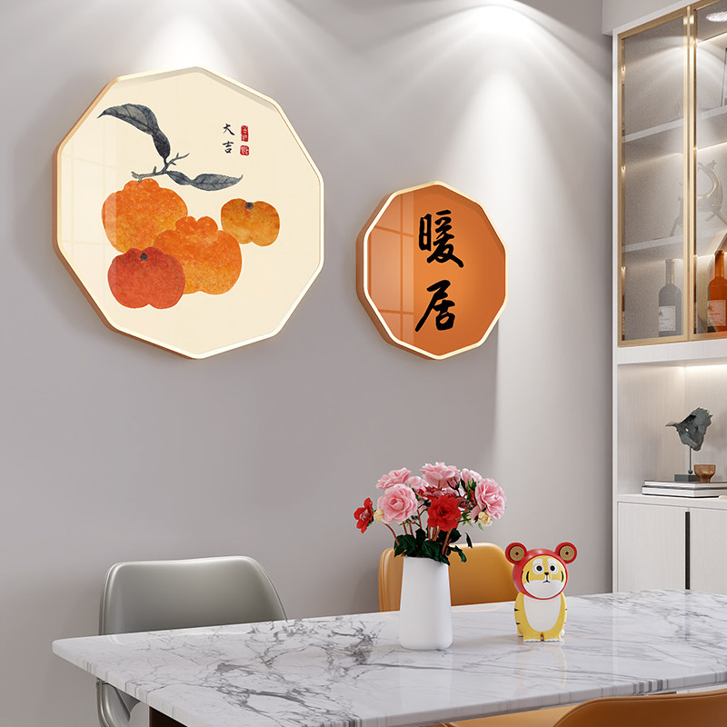 现货速发暖居餐厅装饰画温馨挂画简约圆形玄关过道新中式饭厅壁画