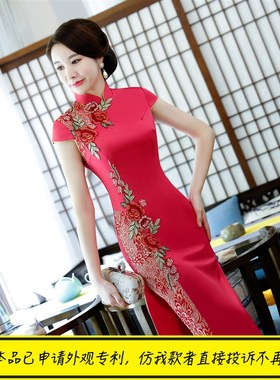 速发2025年新款高端走秀红色旗袍演出表舞队服长款演码中国风跳大