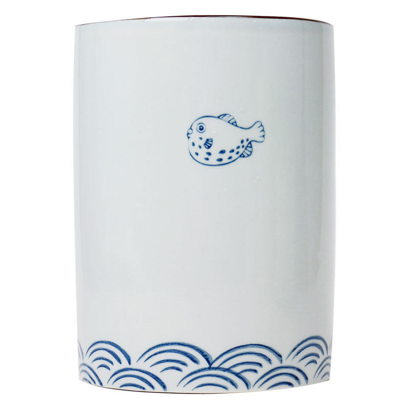 现货速发海鱼笔筒创意文具时尚圆形陶瓷精品笔筒毛笔圆珠笔铅笔多