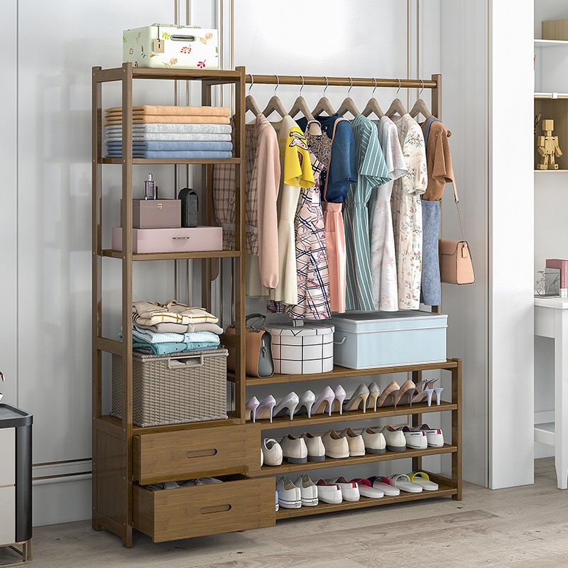 速发简易衣帽架鞋架一体组合家用客厅多功能衣架落地置物架门厅挂