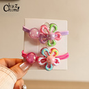 初之沫2025新款 彩色花朵皮筋发圈女童扎马尾发绳甜美可爱女孩发饰