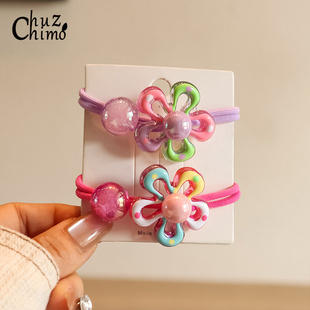 初之沫2025新款彩色花朵皮筋发圈女童扎马尾发绳甜美可爱女孩发饰