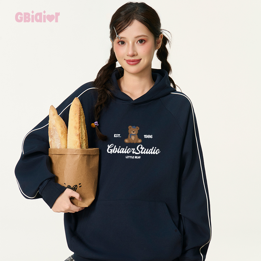 Gbiaior美式学院撞色连帽卫衣