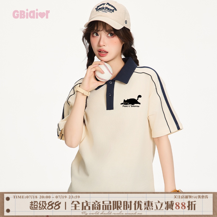 Gbiaior美式复古撞色polo