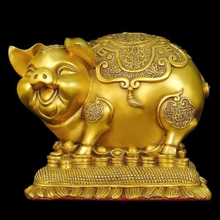 速发铜财发猪猪缺钱罐摆件大号大容量金钱元 宝猪储蓄罐西北存角补