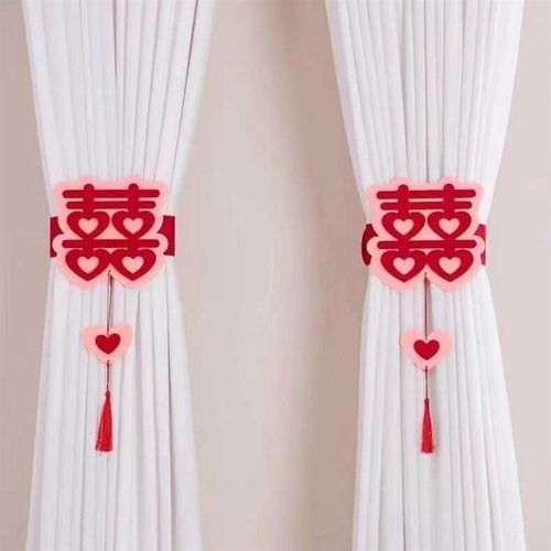 速发婚房布置窗帘绑蝶结婚装饰新房卧室客厅喜字蝴带挂饰婚礼用品