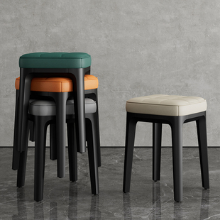 速发凳子家备餐桌叠子可摞椅放高板凳简约客厅用用方凳软包化妆凳