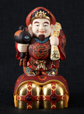 速发樟通佛像大黑天财神圆木财神摆件招手财神本命佛具木雕大黑天