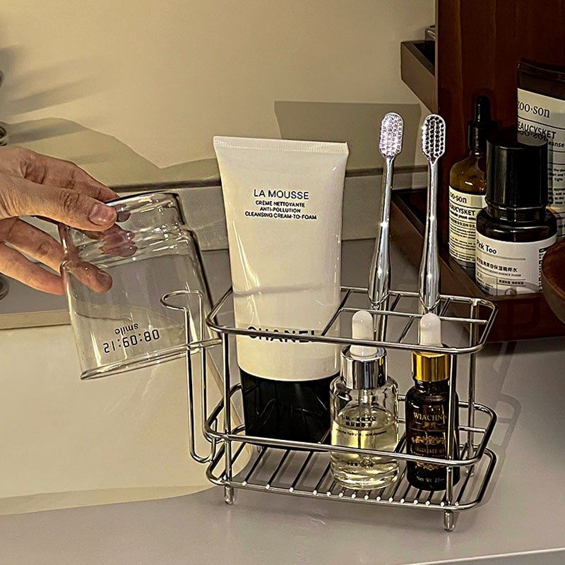 速发风不锈钢收纳牙刷架 浴生间卫室洗手池置物架放漱口杯牙膏架