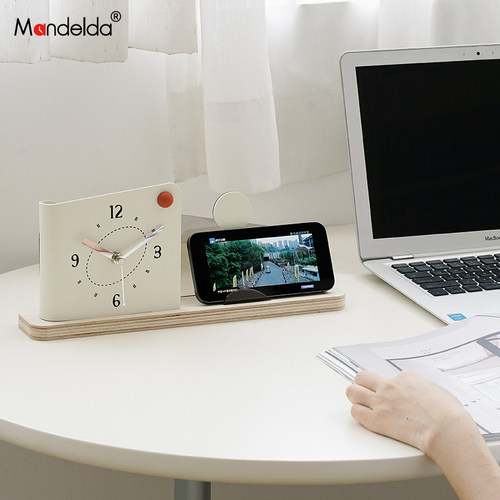 速发Madelda客厅入户摆关桌面电钟奶油风装饰摆件时视柜创意表玄