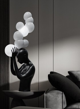 速发极简黑白人物落塑摆件入户玄关客厅地板房酒店售楼处雕样装饰