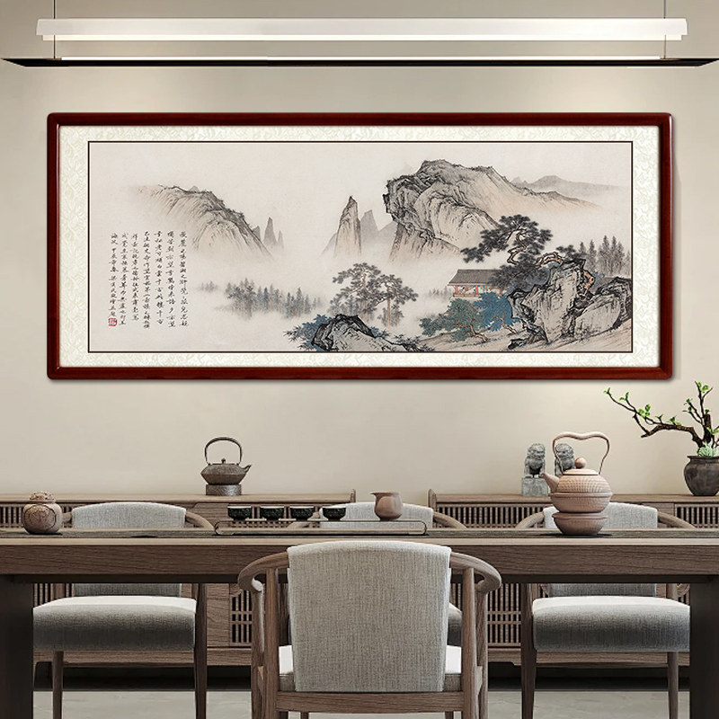 速发仿无山水云画望国楼中式客厅装饰画名家纯手绘国画有山古水靠