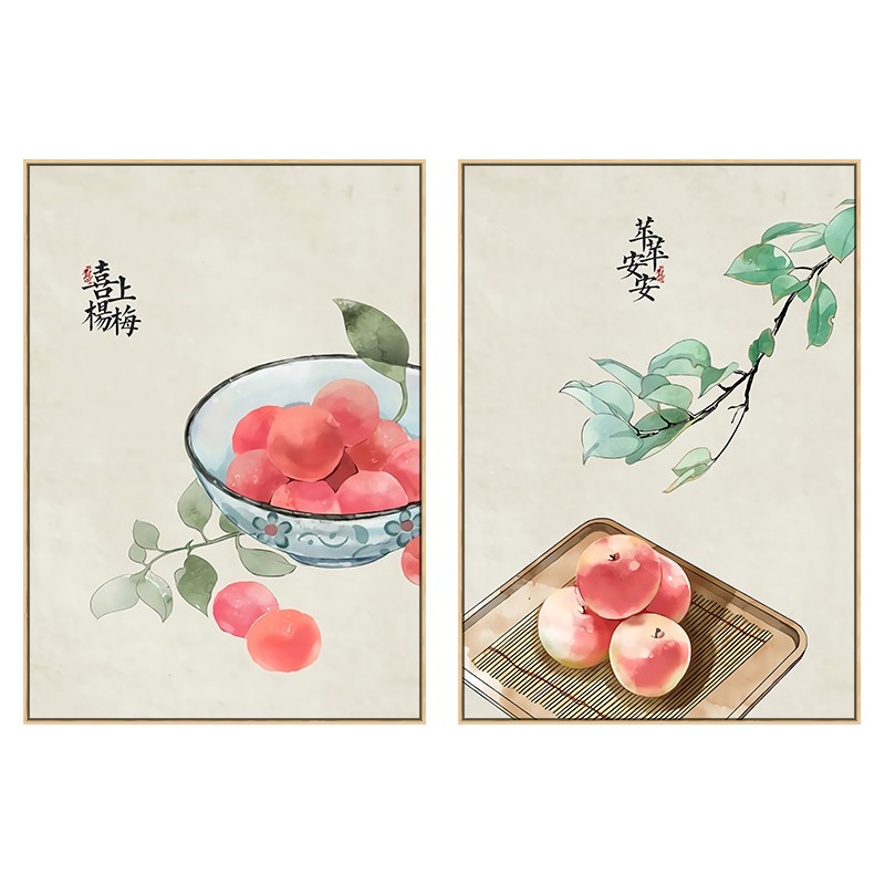 新中式餐厅装饰画饭厅墙壁餐桌背景厨房挂画水果苹果家庭墙面墙画图片